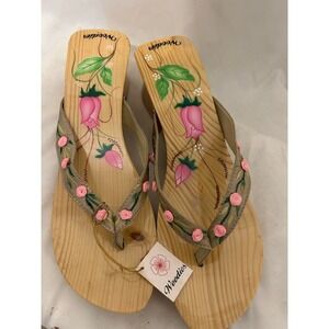 Woodies Floral Painted Wood Platform Sandals